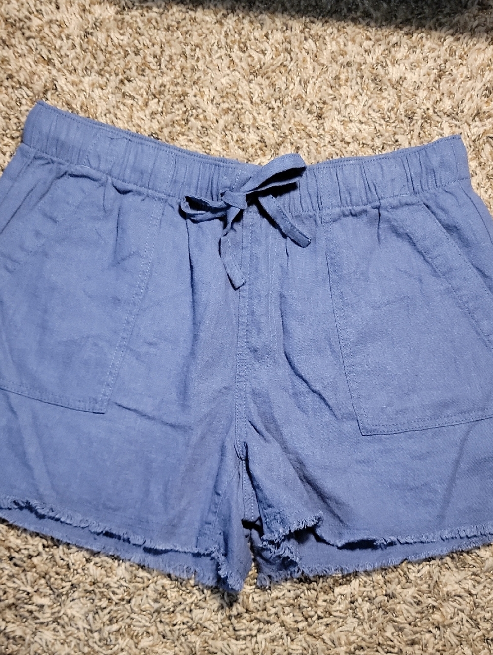 a.n.a Blue Drawstring Frayed Hem Athletic Shorts